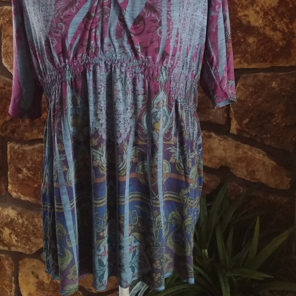 One World BOHO top - Med - embellished neck - Picture 3 of 5